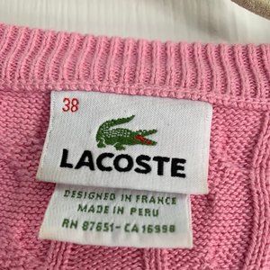 Lacoste v neck cable knit sweater pink preppy